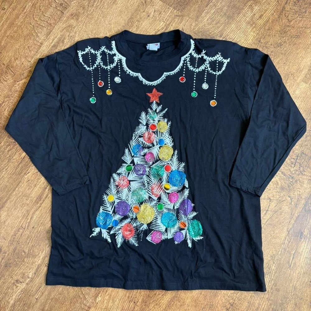 Vintage Ugly Christmas Tree Shirt Black One Size
